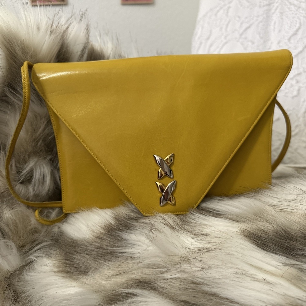 Vtg Bruno Magli Yellow Purse Italian Smooth Leather Handbag Gold Mother's Day